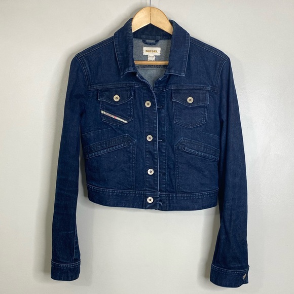DIESEL INDUSTRY DENIM DESIGN DENIM CROPPED JEAN JACKET SIZE MEDIUM 99% COTTON - Picture 3 of 13